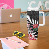 New Zealand and England Rugby Tumbler With Handle Silver Fern With Red Rose LT01 - Polynesian Pride