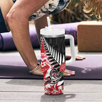 New Zealand and England Rugby Tumbler With Handle Silver Fern With Red Rose LT01 - Polynesian Pride