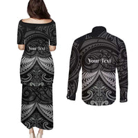 Personalised Toitu Te Tiriti Aotearoa Silver Fern Couples Matching Puletasi and Long Sleeve Button Shirt New Zealand Maori Pattern LT01 - Polynesian Pride