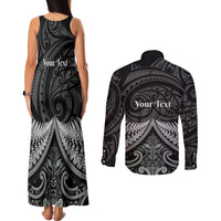 Personalised Toitu Te Tiriti Aotearoa Silver Fern Couples Matching Tank Maxi Dress and Long Sleeve Button Shirt New Zealand Maori Pattern LT01 - Polynesian Pride