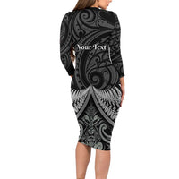 Personalised Toitu Te Tiriti Aotearoa Silver Fern Family Matching Long Sleeve Bodycon Dress and Hawaiian Shirt New Zealand Maori Pattern LT01 - Polynesian Pride
