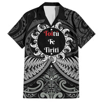 Personalised Toitu Te Tiriti Aotearoa Silver Fern Family Matching Off Shoulder Maxi Dress and Hawaiian Shirt New Zealand Maori Pattern LT01 Dad's Shirt - Short Sleeve Black - Polynesian Pride
