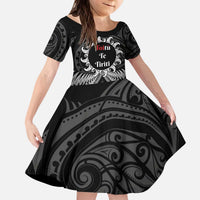 Personalised Toitu Te Tiriti Aotearoa Silver Fern Kid Short Sleeve Dress New Zealand Maori Pattern LT01 KID Black - Polynesian Pride