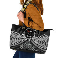Toitu Te Tiriti Aotearoa Silver Fern Leather Tote Bag New Zealand Maori Pattern LT01 Black - Polynesian Pride