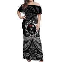 Personalised Toitu Te Tiriti Aotearoa Silver Fern Off Shoulder Maxi Dress New Zealand Maori Pattern LT01 Women Black - Polynesian Pride