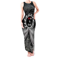 Personalised Toitu Te Tiriti Aotearoa Silver Fern Tank Maxi Dress New Zealand Maori Pattern LT01 Women Black - Polynesian Pride