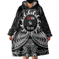 Personalised Toitu Te Tiriti Aotearoa Silver Fern Wearable Blanket Hoodie New Zealand Maori Pattern LT01 - Polynesian Pride