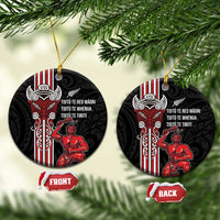Toitu Te Reo Maori Toitu Te Whenua Toitu Te Tiriti Ceramic Ornament Maori Warrior LT01 Circle Black - Polynesian Pride