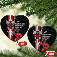 Toitu Te Reo Maori Toitu Te Whenua Toitu Te Tiriti Ceramic Ornament Maori Warrior LT01 Heart Black - Polynesian Pride