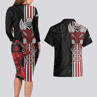 Toitu Te Reo Maori Toitu Te Whenua Toitu Te Tiriti Couples Matching Long Sleeve Bodycon Dress and Hawaiian Shirt Maori Warrior New Zealand LT01 - Polynesian Pride
