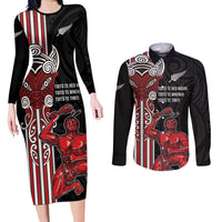 Toitu Te Reo Maori Toitu Te Whenua Toitu Te Tiriti Couples Matching Long Sleeve Bodycon Dress and Long Sleeve Button Shirt Maori Warrior New Zealand LT01 Black - Polynesian Pride