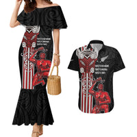 Toitu Te Reo Maori Toitu Te Whenua Toitu Te Tiriti Couples Matching Mermaid Dress and Hawaiian Shirt Maori Warrior New Zealand LT01 Black - Polynesian Pride