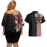 Toitu Te Reo Maori Toitu Te Whenua Toitu Te Tiriti Couples Matching Off Shoulder Short Dress and Hawaiian Shirt Maori Warrior New Zealand LT01 - Polynesian Pride