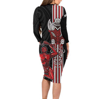 Toitu Te Reo Maori Toitu Te Whenua Toitu Te Tiriti Family Matching Long Sleeve Bodycon Dress and Hawaiian Shirt Maori Warrior New Zealand LT01 - Polynesian Pride