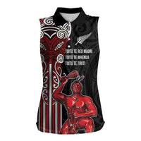 Toitu Te Reo Maori Toitu Te Whenua Toitu Te Tiriti Women Sleeveless Polo Shirt Maori Warrior New Zealand LT01 Female Black - Polynesian Pride