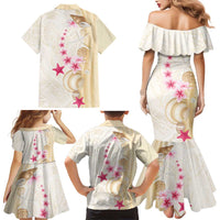 Beige Frangipani Sea Shell Family Matching Mermaid Dress and Hawaiian Shirt Starfish Polynesian Pattern LT01 - Polynesian Pride