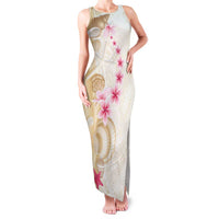 Beige Frangipani Sea Shell Family Matching Tank Maxi Dress and Hawaiian Shirt Starfish Polynesian Pattern LT01 Mom's Dress Beige - Polynesian Pride