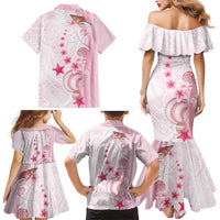 Pink Plumeria Sea Shell Family Matching Mermaid Dress and Hawaiian Shirt Starfish Polynesian Pattern LT01 - Polynesian Pride