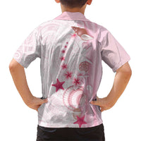 Pink Plumeria Sea Shell Family Matching Off The Shoulder Long Sleeve Dress and Hawaiian Shirt Starfish Polynesian Pattern LT01 - Polynesian Pride