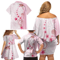 Pink Plumeria Sea Shell Family Matching Off Shoulder Short Dress and Hawaiian Shirt Starfish Polynesian Pattern LT01 - Polynesian Pride
