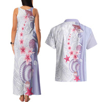 Purple Plumeria Sea Shell Couples Matching Tank Maxi Dress and Hawaiian Shirt Starfish Polynesian Pattern - Polynesian Pride