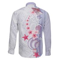 Purple Plumeria Sea Shell Family Matching Off The Shoulder Long Sleeve Dress and Hawaiian Shirt Starfish Polynesian Pattern LT01 - Polynesian Pride