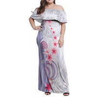 Purple Plumeria Sea Shell Family Matching Off Shoulder Maxi Dress and Hawaiian Shirt Starfish Polynesian Pattern LT01 Mom's Dress Purple - Polynesian Pride
