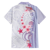 Purple Plumeria Sea Shell Family Matching Off Shoulder Short Dress and Hawaiian Shirt Starfish Polynesian Pattern LT01 - Polynesian Pride