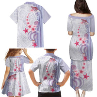 Purple Plumeria Sea Shell Family Matching Puletasi and Hawaiian Shirt Starfish Polynesian Pattern LT01 - Polynesian Pride