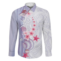 Purple Plumeria Sea Shell Family Matching Short Sleeve Bodycon Dress and Hawaiian Shirt Starfish Polynesian Pattern LT01 Dad's Shirt - Long Sleeve Purple - Polynesian Pride