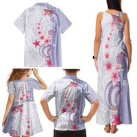 Purple Plumeria Sea Shell Family Matching Tank Maxi Dress and Hawaiian Shirt Starfish Polynesian Pattern LT01 - Polynesian Pride