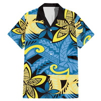 Plumeria Polynesian Pattern Family Matching Mermaid Dress and Hawaiian Shirt Unique Fantasy Blue Yellow LT01 Dad's Shirt - Short Sleeve Blue - Polynesian Pride