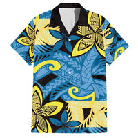 Plumeria Polynesian Pattern Family Matching Off Shoulder Maxi Dress and Hawaiian Shirt Unique Fantasy Blue Yellow LT01 Dad's Shirt - Short Sleeve Blue - Polynesian Pride