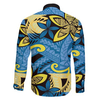 Plumeria Polynesian Pattern Family Matching Puletasi and Hawaiian Shirt Unique Fantasy Blue Yellow LT01 - Polynesian Pride