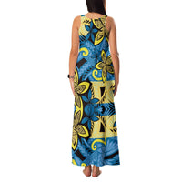 Plumeria Polynesian Pattern Family Matching Tank Maxi Dress and Hawaiian Shirt Unique Fantasy Blue Yellow LT01 - Polynesian Pride