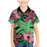 Plumeria Polynesian Pattern Family Matching Mermaid Dress and Hawaiian Shirt Unique Fantasy Green Pink LT01 Son's Shirt Green - Polynesian Pride