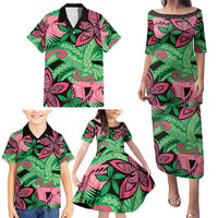 Plumeria Polynesian Pattern Family Matching Puletasi and Hawaiian Shirt Unique Fantasy Green Pink LT01 - Polynesian Pride