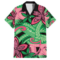 Plumeria Polynesian Pattern Family Matching Summer Maxi Dress and Hawaiian Shirt Unique Fantasy Green Pink LT01 Dad's Shirt - Short Sleeve Green - Polynesian Pride