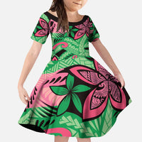 Plumeria Polynesian Pattern Family Matching Tank Maxi Dress and Hawaiian Shirt Unique Fantasy Green Pink LT01 Daughter's Dress Green - Polynesian Pride