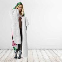 Plumeria Polynesian Pattern Hooded Blanket Unique Fantasy Green Pink