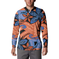 Plumeria Polynesian Pattern Button Sweatshirt Unique Fantasy Orange Blue