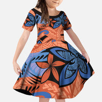 Plumeria Polynesian Pattern Family Matching Mermaid Dress and Hawaiian Shirt Unique Fantasy Orange Blue LT01 Daughter's Dress Orange - Polynesian Pride