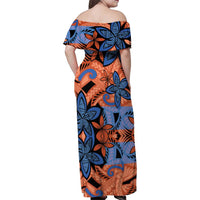 Plumeria Polynesian Pattern Family Matching Off Shoulder Maxi Dress and Hawaiian Shirt Unique Fantasy Orange Blue LT01 - Polynesian Pride