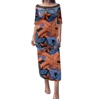 Plumeria Polynesian Pattern Family Matching Puletasi and Hawaiian Shirt Unique Fantasy Orange Blue LT01 Mom's Dress Orange - Polynesian Pride