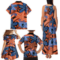 Plumeria Polynesian Pattern Family Matching Tank Maxi Dress and Hawaiian Shirt Unique Fantasy Orange Blue LT01 - Polynesian Pride