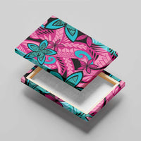 Plumeria Polynesian Pattern Canvas Wall Art Unique Fantasy Pink Teal