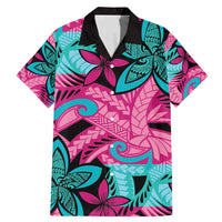 Plumeria Polynesian Pattern Family Matching Mermaid Dress and Hawaiian Shirt Unique Fantasy Pink Teal LT01 Dad's Shirt - Short Sleeve Pink - Polynesian Pride