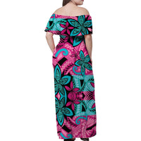 Plumeria Polynesian Pattern Family Matching Off Shoulder Maxi Dress and Hawaiian Shirt Unique Fantasy Pink Teal LT01 - Polynesian Pride