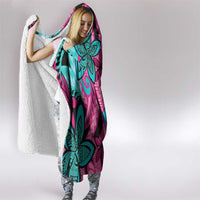 Plumeria Polynesian Pattern Hooded Blanket Unique Fantasy Pink Teal