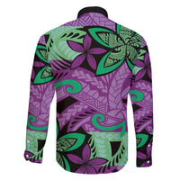 Plumeria Polynesian Pattern Family Matching Long Sleeve Bodycon Dress and Hawaiian Shirt Unique Fantasy Purple Green LT01 - Polynesian Pride